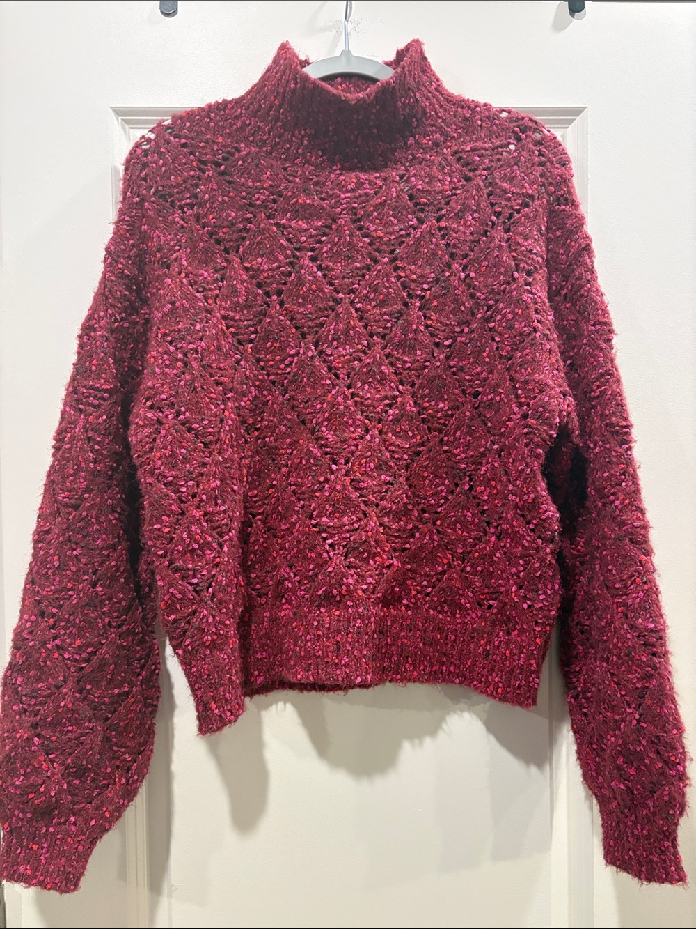 Melrose and Market Burgundy Mock Neck Textured Sweater